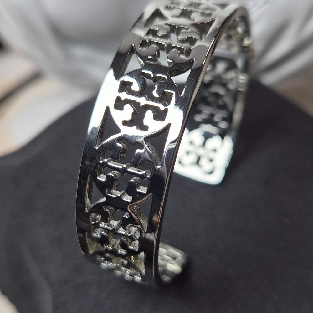 Tory Burch Silver Cuff Bracelet – Logo Cutout